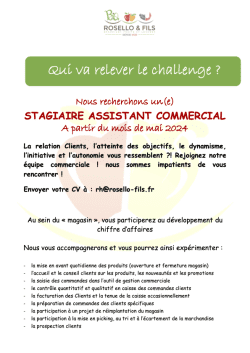 Offre stagiaire assistant commercial - Rosello & Fils